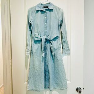 ralph lauren front tie waist long sleeve vintage chambray midi shirtdress size 0